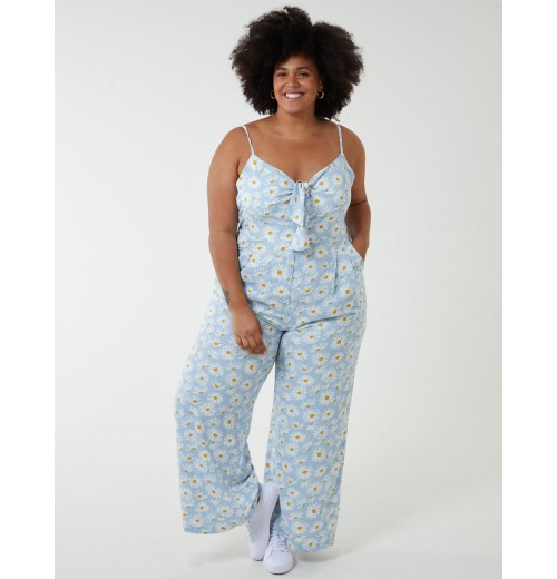 Curve Daisy Print Tie Front Jumpsuit