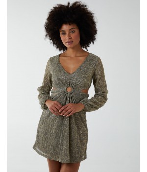 V-Neck Long Sleeve Lurex Dress