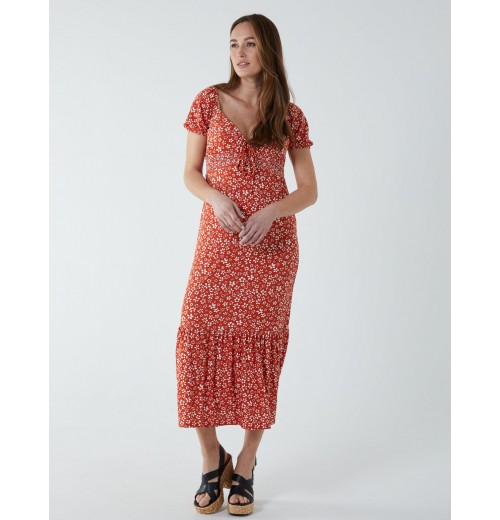 Shirred Sweetheart Midi Dress