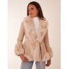 Faux Fur PU Coat With Belt