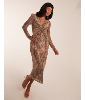 Snake Print Plisse Twist Front Dress