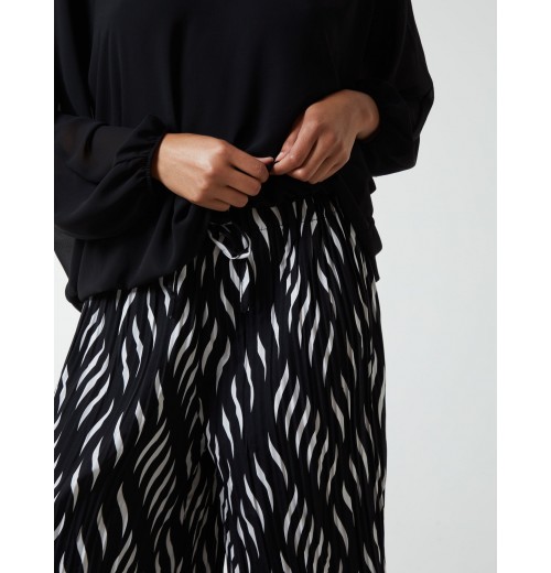 Pleated Abstract Wide Leg Trousers