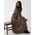 Abstract Animal Print High Neck Blouson Dress