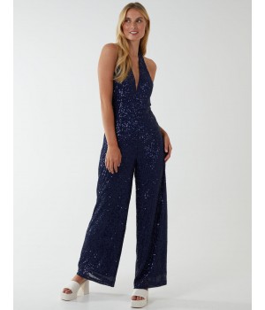 Halter Neck Plunge Jumpsuit