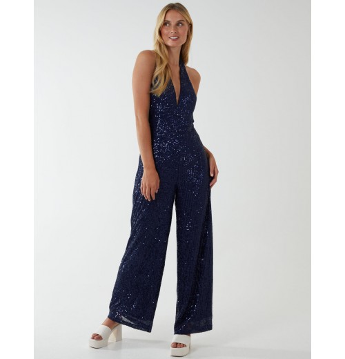 Halter Neck Plunge Jumpsuit