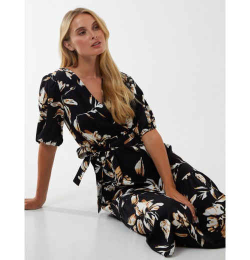 Wrap Front Tier Hem Midi Dress