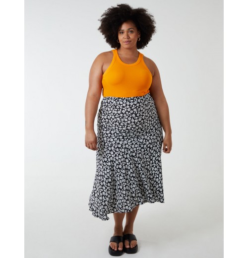 Curve Asymmetric Seam Midi Skirt