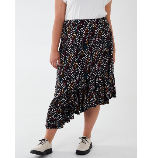 Curve Asymmetric Hem Midi Skirt