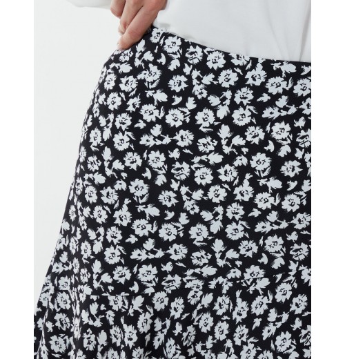 Floral Print Asymmetric Midi Skirt