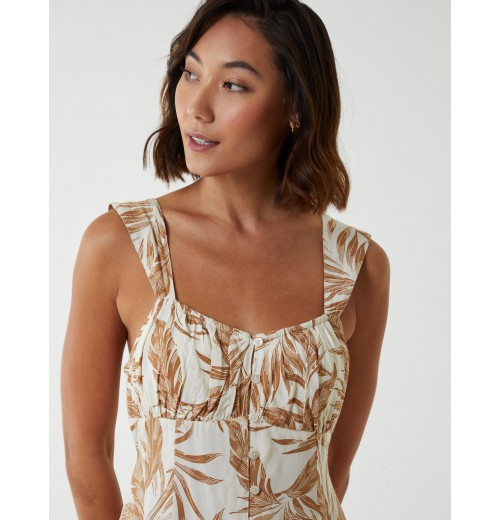 Tropical Print Button Front Dress