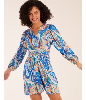 Paisley Print Wrap Front Dress