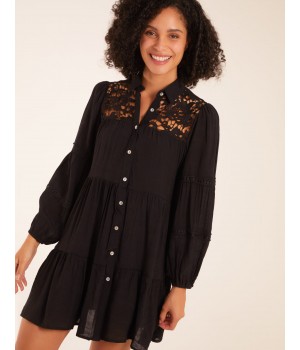 Crochet Insert Oversized Shirt Dress